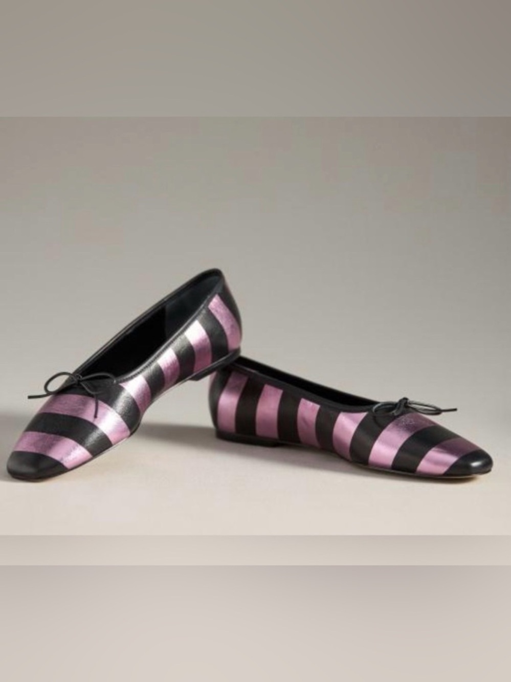 Anthropologie Maeve Square Toe Ballet Flats Pink Black Slip On Shoes Size 7 New